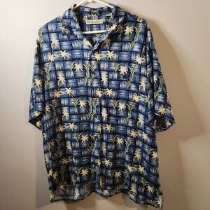 Munsingwear Men’s XL Floral Hawaiian Button-Down Shirt - Blue, Palm Trees